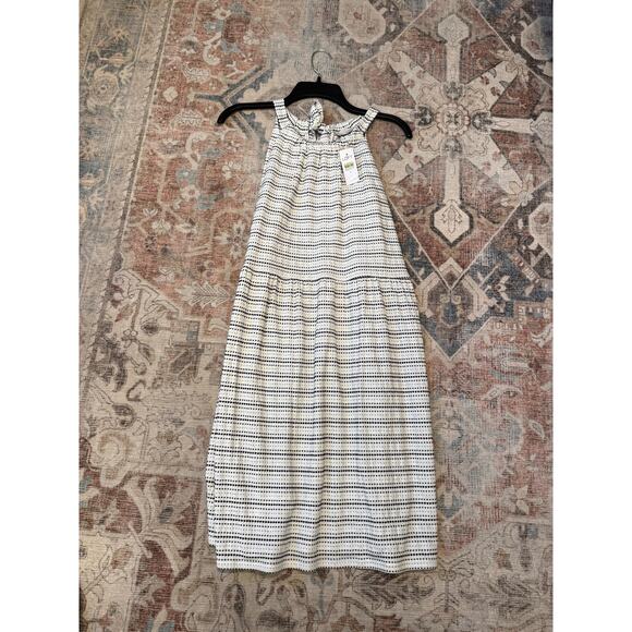 LOFT Dresses & Skirts - LOFT NWT White/Black/Gold Dot Stripe Knit Dress – Size Medium, MSRP $70